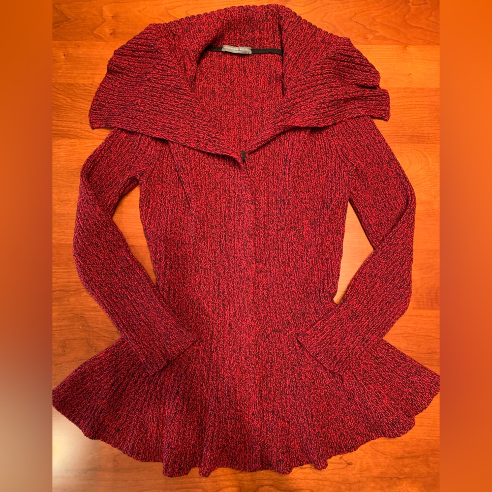 Alexander McQueen peplum marled soft Red Wool Cardigan sweater